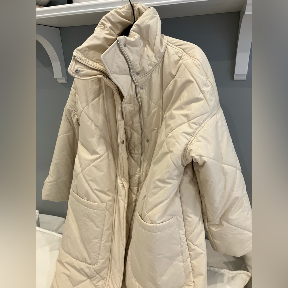 Long Quilted H&M Jacket in Ecru